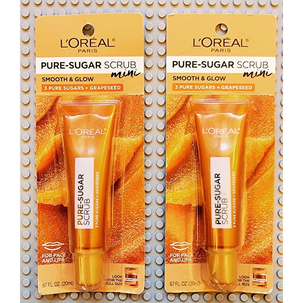 L'Oreal Paris Pure Sugar Lip Scrub 2 Pack Grapeseed Travel Size 0.67 oz NEW